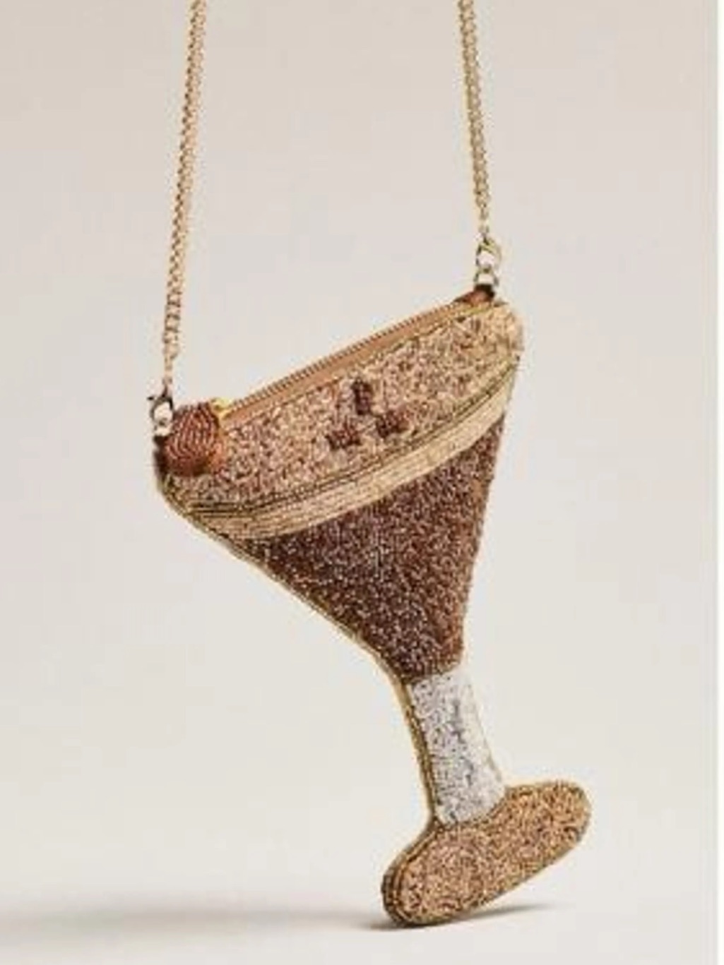 Nwt Anthropologie Maeve Beaded Martini-Shaped Crossbody Bag - Gold, Brown